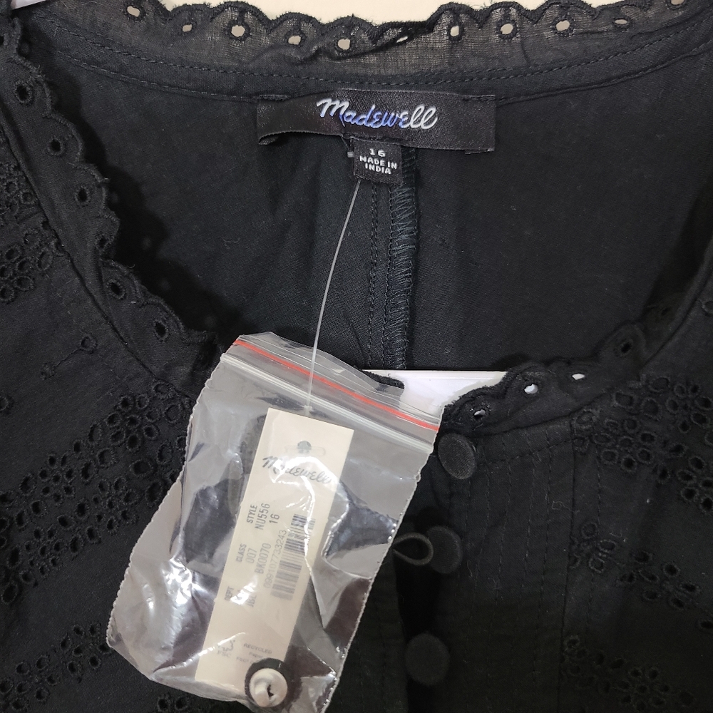 Madewell Black Eyelet Flutter Sleeve Mini Dress | Size 16 | NWT - Picture 8 of 8